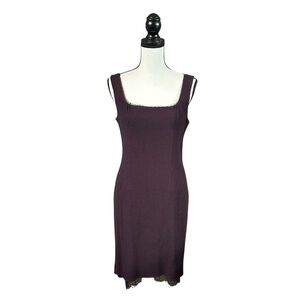 Vintage Nanette Lepore Petites Purple Black Lace Square Neck Dress 90s Goth 8P